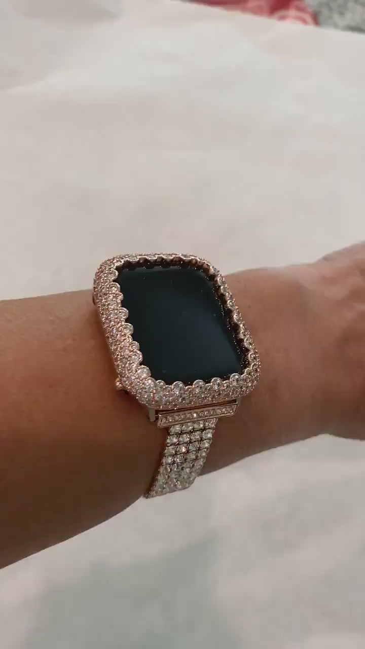 Series 11 Apple Watch Case Woman Rose Gold Lab Diamond Bezel Apple Watch Cover Bumper 38mm-49mm Ultra Iwatch Candy Bling 46mm