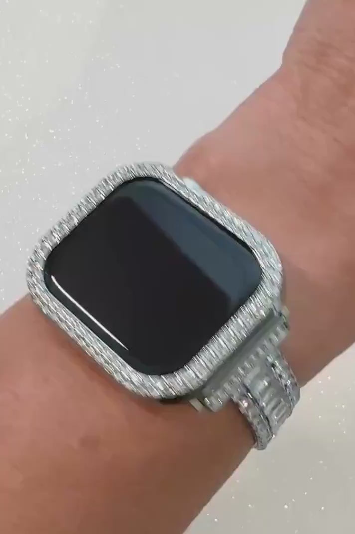 42mm 46mm Apple Watch Band Series 10-12 Womens Swarovski Crystal & Silver Apple Watch Case 38mm-49mm 38mm-49mm Protective Iwatch Cover Bling