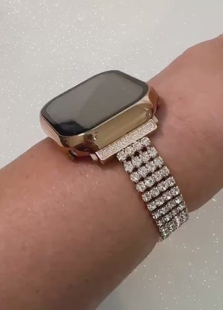 Series 11 Apple Watch Band Women Rose Gold High End Crystals & or Apple Watch Cover 42mm 46mm Protective Screen Tempered Glass Iphone Watch