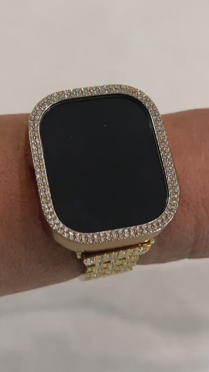 Apple Watch Band Series 10 42mm 46mm Gold Swarovski Crystal & or Apple Watch Case Iphone Watch Cover Apple Watch 38mm-49mm Iwatch Case