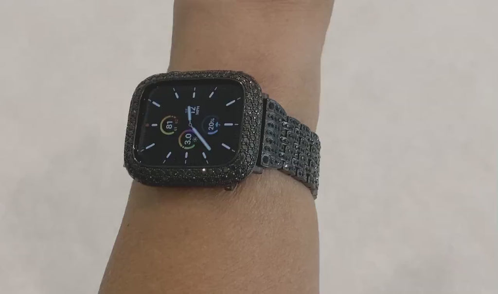 Stainless Steel Black Apple Watch Band Swarovski Crystal & or Apple Watch Case Lab Diamond Bezel 38mm-49mm Apple Watch Cover Bling Series 11