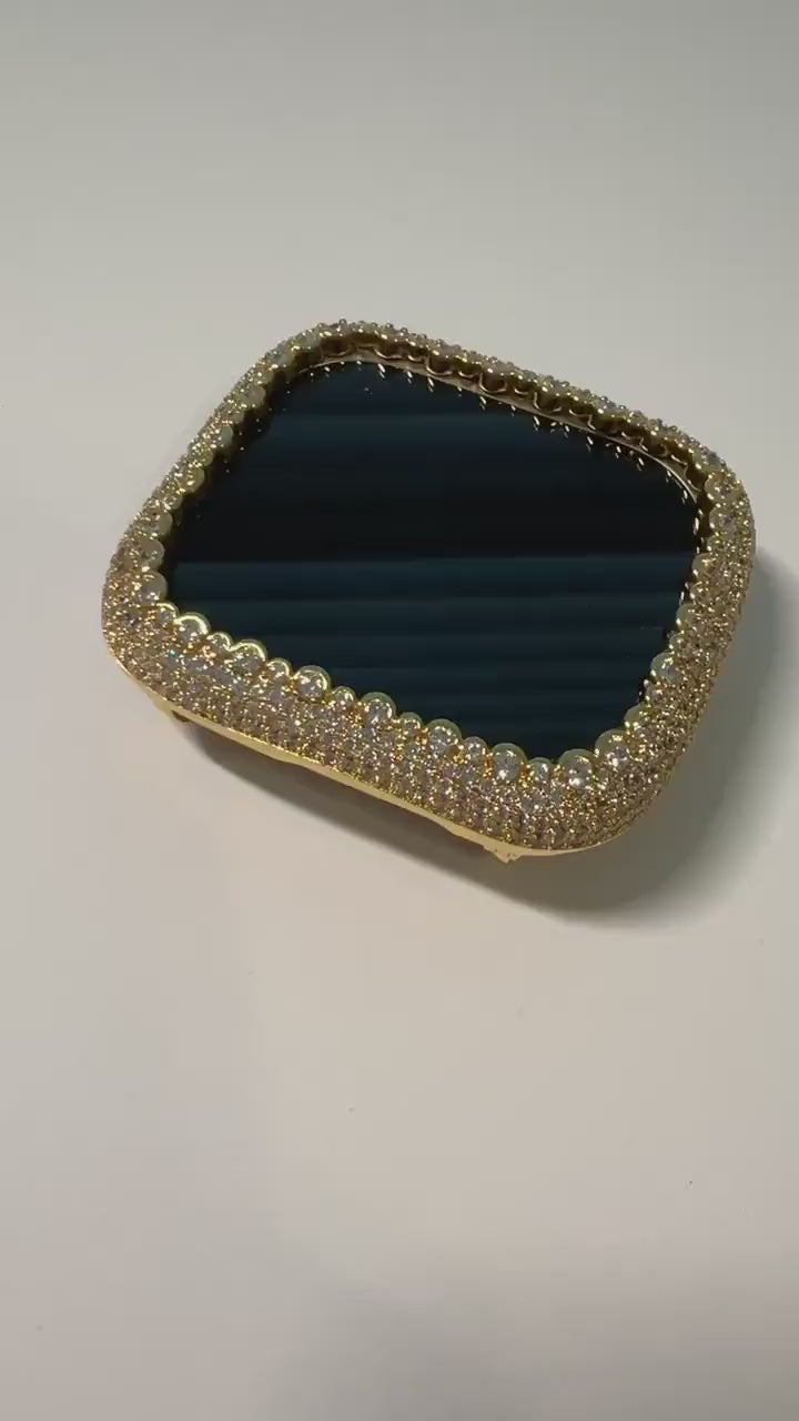 38mm-49mm Apple Watch Case - Yellow Gold Pave Lab Diamonds Cover for 46mm Series 10-11