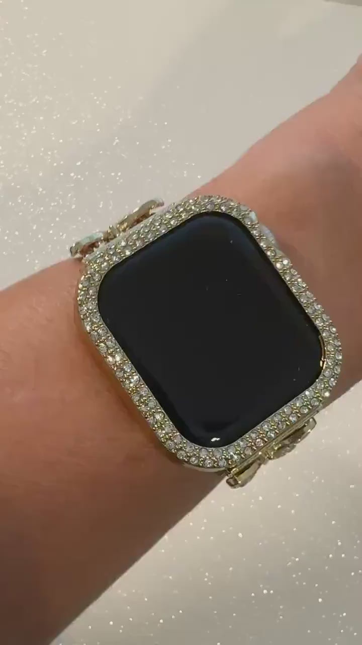 Butterfly Apple Watch Band Series 10 Woman Yellow Gold Swarovski Crystals & or Apple Watch Case Protective Iphone Watch Cover 38mm-49mm
