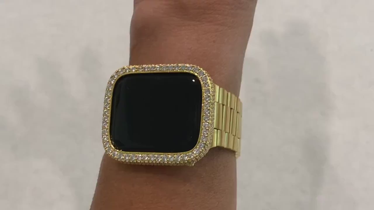 Apple Watch Cover Gold Lab Diamond Bezel For Smartwatch Sparkling Apple Watch Case 38mm-49mm Ultra Series  2-11