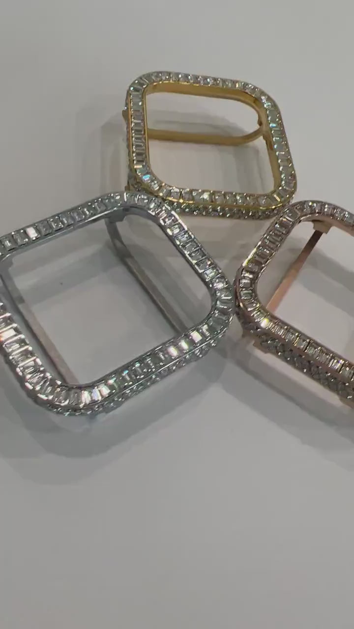 Apple Watch Bezel Cover 40mm Swarovski Crystal Baguette Stones Series 4,5,6, SE Silver, Rose Gold & Gold Finals Sale Iwatch Case