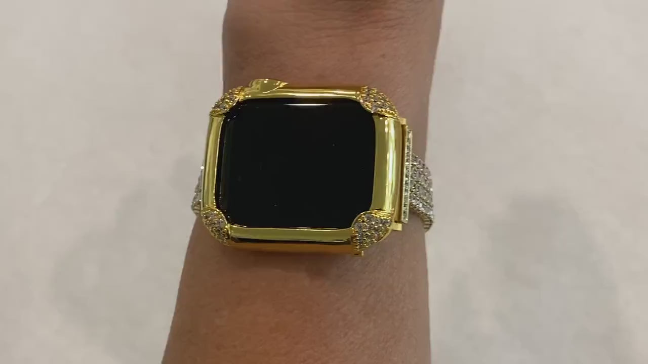 Yellow Gold Apple Watch Band Swarovski Crystals & or Apple Watch Case Lab Diamond Bezel Apple Watch Cover Iwatch Candy Bling 40mm 44mm