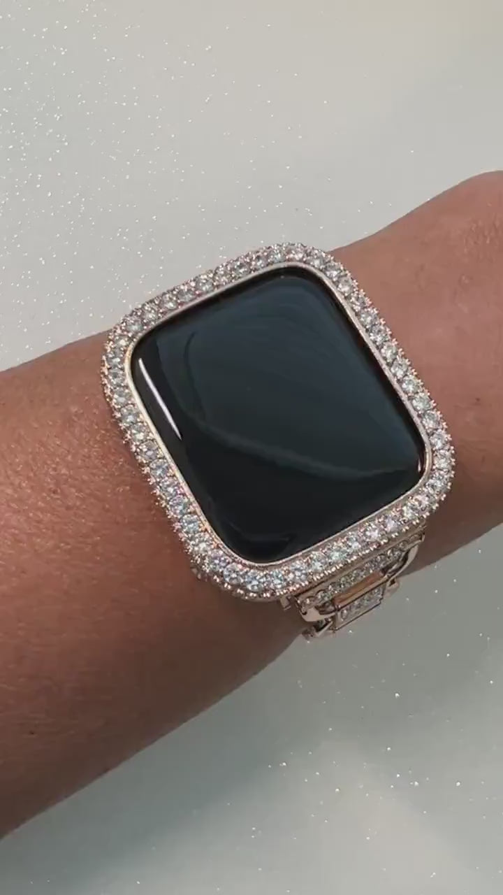 Rose Gold Apple Watch Band Women Swarovski Crystals & or Apple Watch Case Lab Diamond Bumper Cover 38mm-49mm Iwatch Candy Bling Series 11