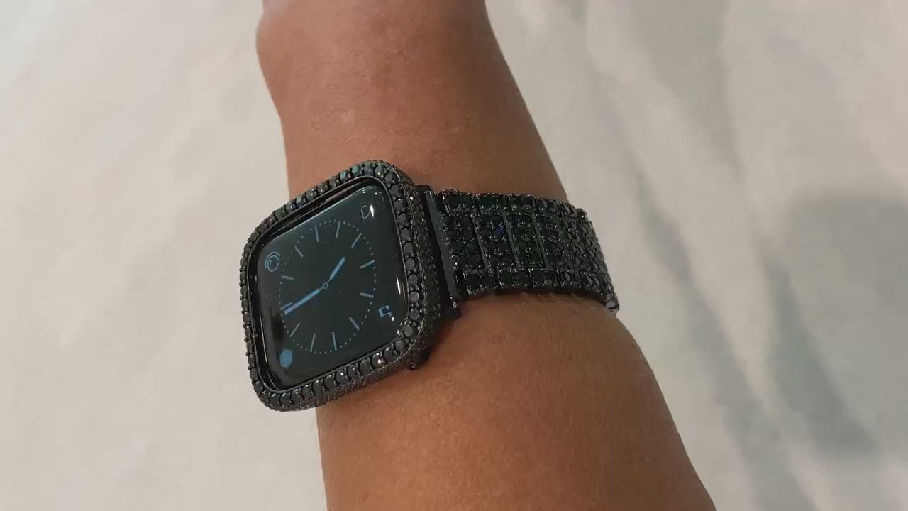 Black on Black Designer Apple Watch Case Lab Diamonds Apple Watch Cover Bumper Iwatch Candy Bling 38mm-49mm Ultra Series 2-11