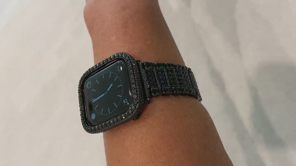 Black on Black Designer Apple Watch Case Lab Diamonds Apple Watch Cover Bumper Iwatch Candy Bling 38mm-49mm Ultra Series 2-11
