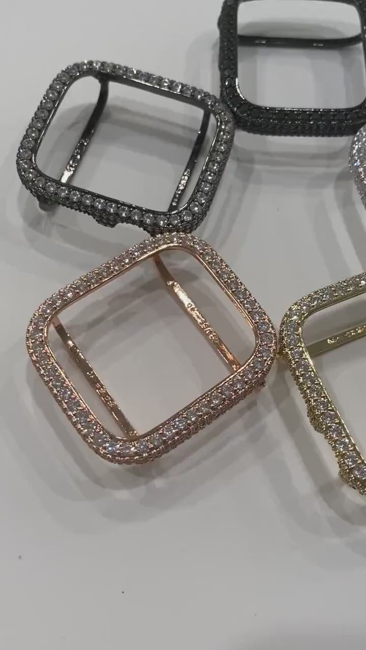 Series 1-8 Apple Watch Bezel Cover for Iwatch Band Bling with 2.5mm Lab Diamonds in Rose Gold Metal Case 38mm-49mm Ultra
