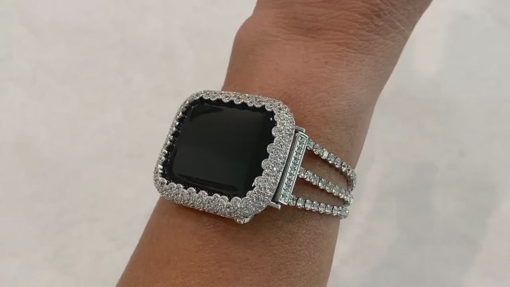 Silver Apple Watch Band Women Bracelet Swarovski Crystal & or Apple Watch Case Lab Diamond Bezel Apple Watch Cover Bumper Iwatch Candy Bling