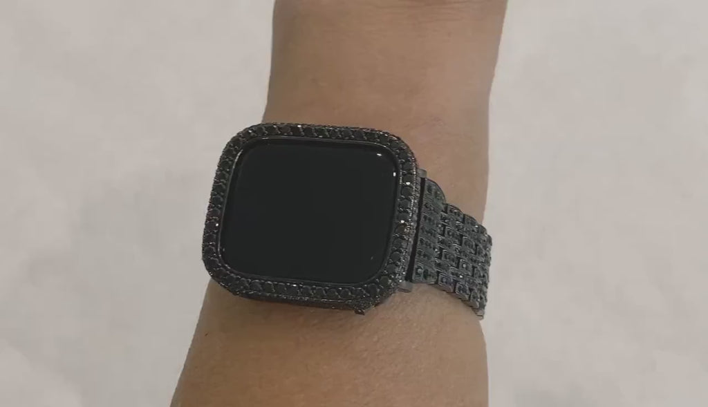 Black Apple Watch Band 49mm Ultra 31mm 45mm Swarovski Crystals & or Apple Watch Cover Lab Diamond Bezel 38mm-49mm Smartwatch Bumper Bling