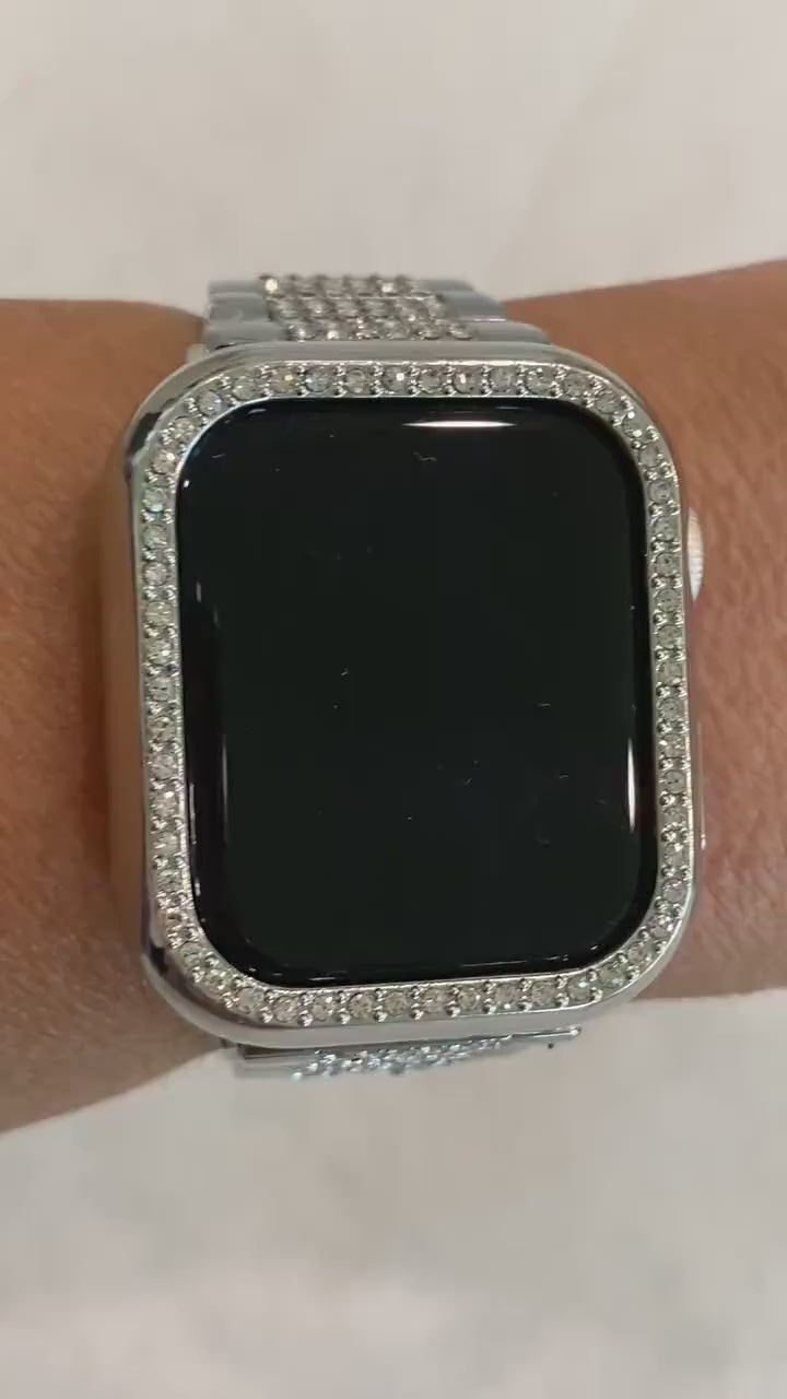 Series 11 Apple Watch Band 42mm 46mm Swarovski Crystals & or Apple Watch Case for Iphone Watch 41mm 45mm 49mm Ultra Iwatch Cover Bling