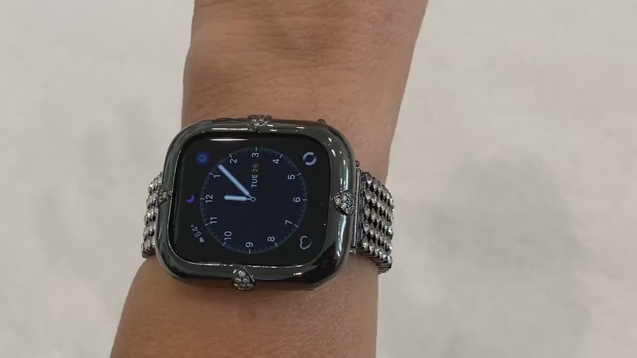 Black Apple Watch Band 38mm 40mm 42mm 44mm and or Apple Watch Cover Lab Diamond Bezel Bumper Case Iwatch Candy Bling Gift for her