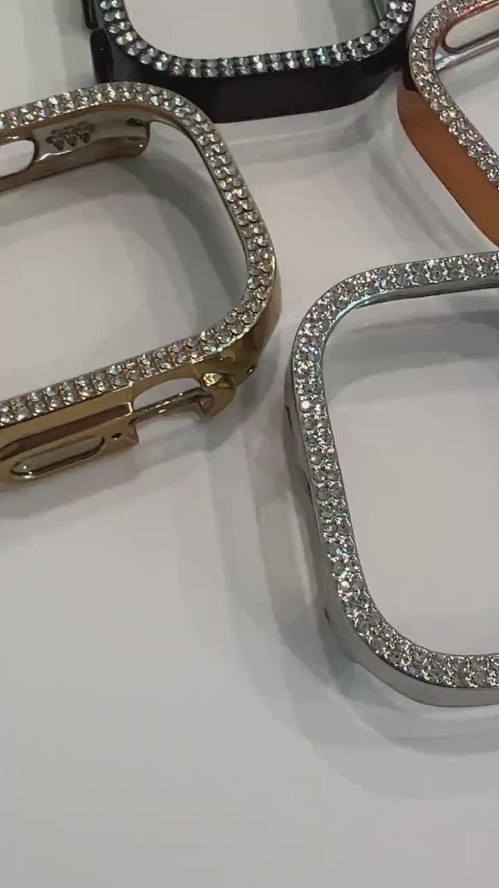 Series 10-11 Apple Watch Case Black made with CRYSTALLIZED™- Swarovski Elements Iphone Watch Cover Apple Watch Face Bling Gift for her him