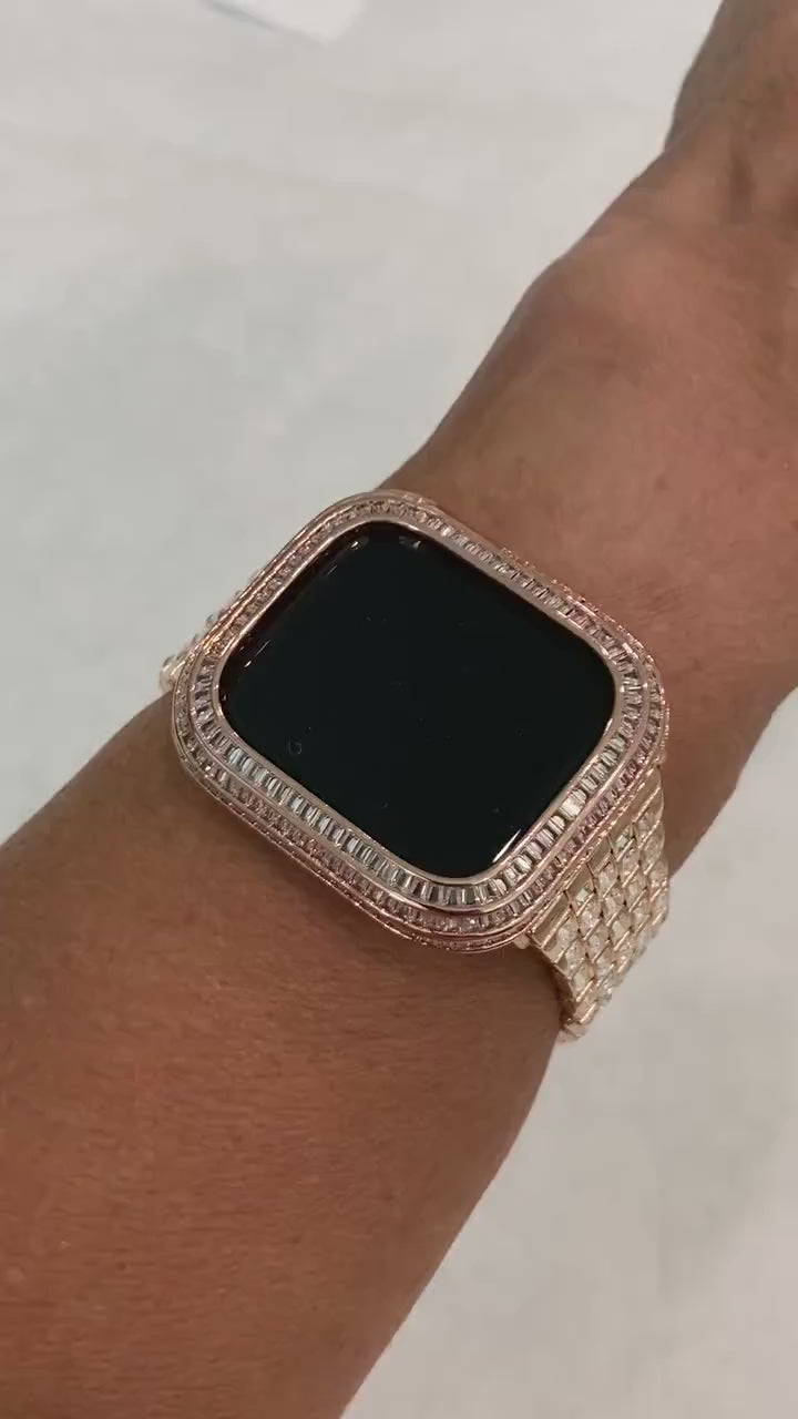 Apple Watch Band 41mm Rose Gold  Crystal Baguettes 40mm-45mm & or Apple Watch Cover Lab Diamond Bezel Smartwatch Case Iwatch Candy