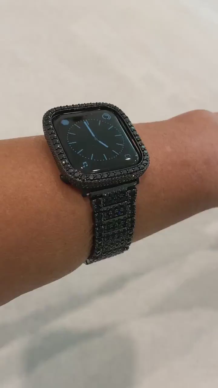 Series 2-11 Apple Watch Case Cover 38mm-49mm Black Lab Diamond Bezel 2.5mm Iwatch Band Smartwatch Bumper Bling 42mm 46mm