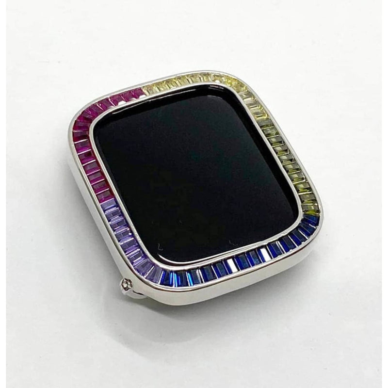 Rainbow Apple Watch Bezel Cover 40mm 41mm 44mm 45mm Silver Lab Diamond Iwatch Case Series 5,6,7 SE - 40mm apple watch, 44mm apple watch,