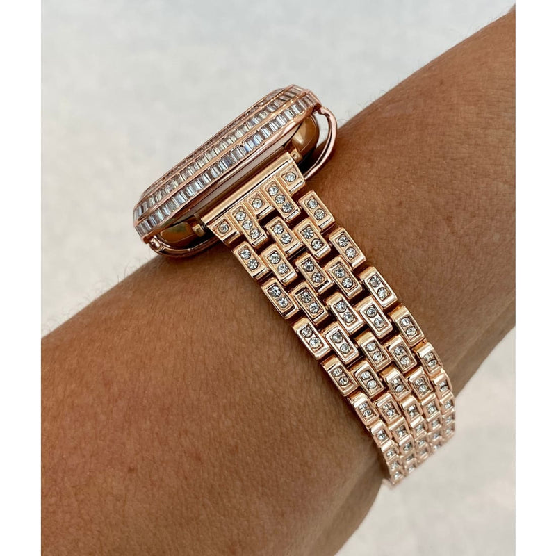 Rose Gold Apple Watch Band with Swarovski Crystals & or Lab Diamond Baguette Bezel Cover 40mm 41mm 44mm 45mm Custom Handmade - 40mm apple
