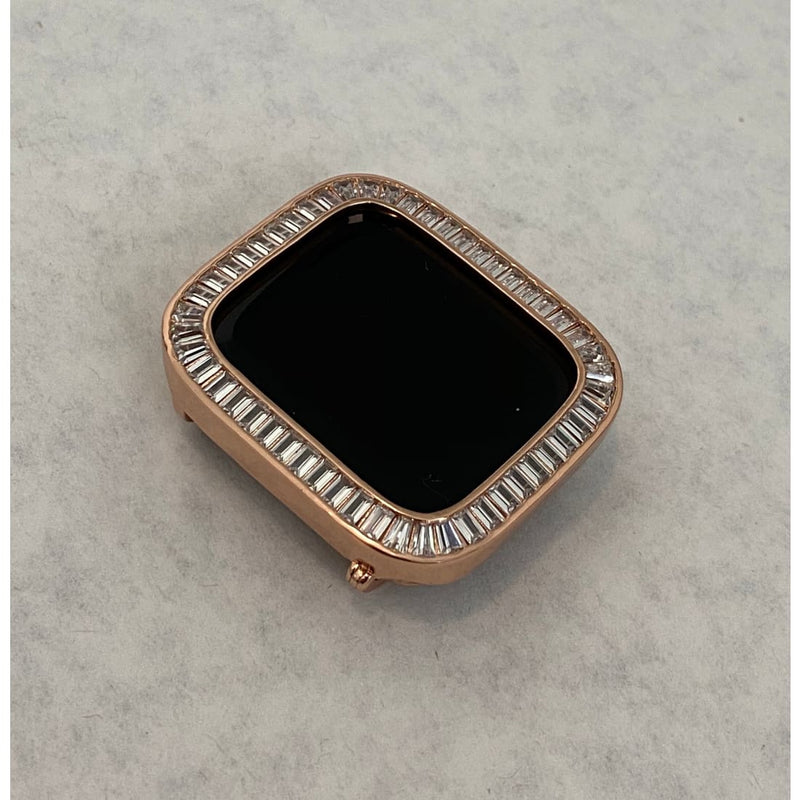 Rose Gold Apple Watch Lab Diamond Bezel Cover Baguette Smartwatch Bumper Bling Series 1-8 SE 38mm 40mm 41mm 42mm 44mm 45mm - apple watch,