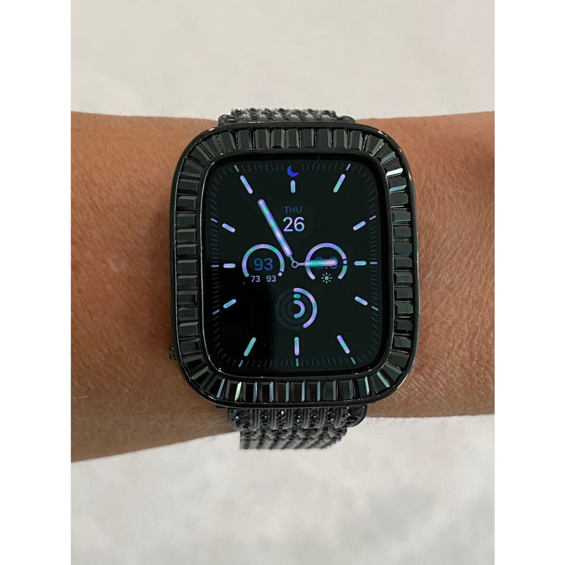 Series 1-8 Apple Watch Band Black on Black & or Iwatch Lab Diamonds Bezel Case Cover 38mm 40mm 41mm 42mm 44mm 45mm - 41mm apple watch, apple