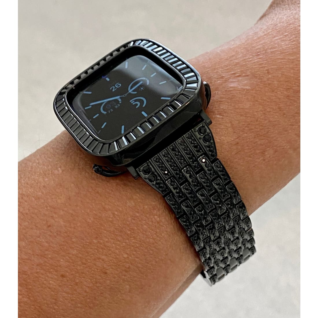 Series 1-8 Apple Watch Band Black on Black & or Iwatch Lab Diamonds Bezel Case Cover 38mm 40mm 41mm 42mm 44mm 45mm - 41mm apple watch, apple