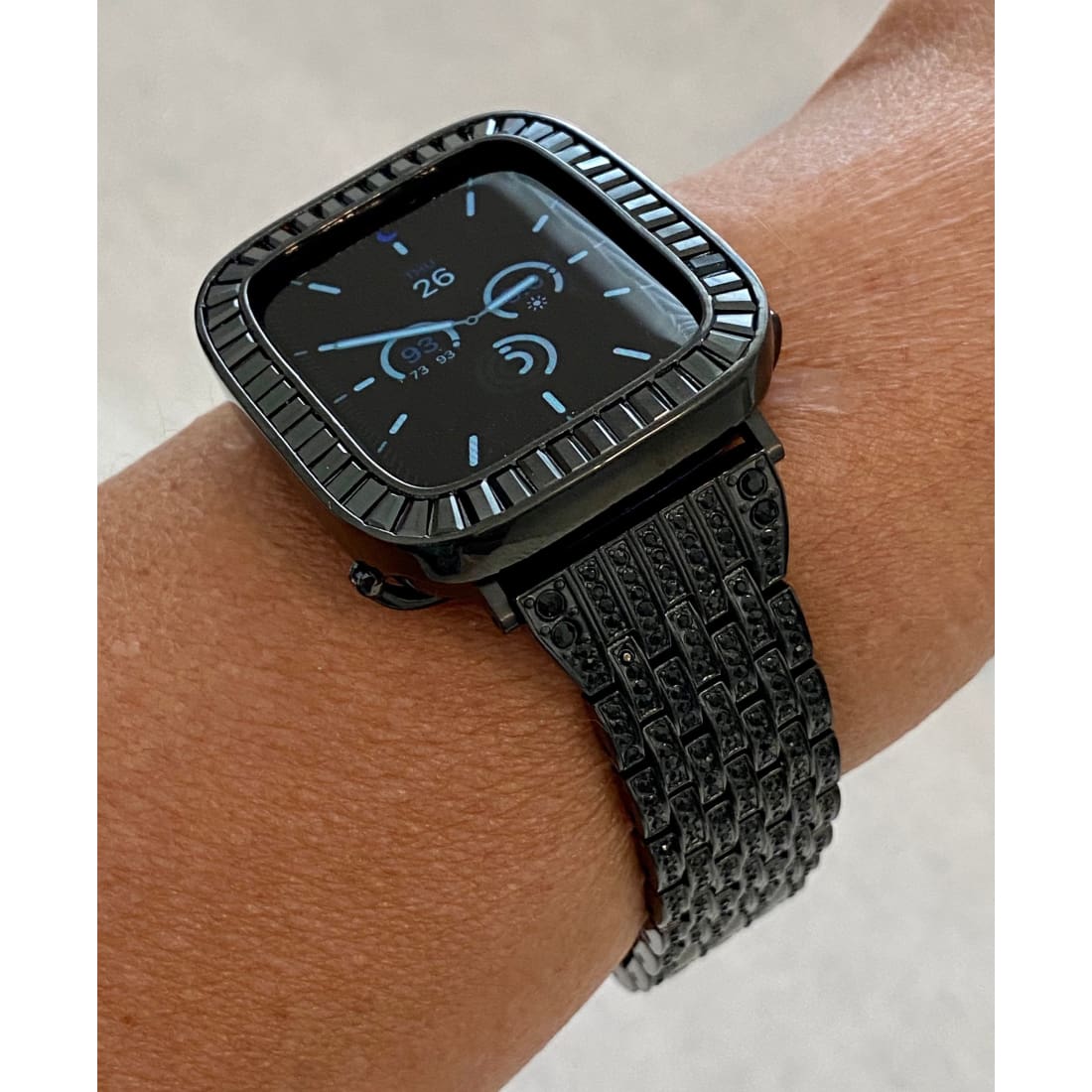 Series 1-8 Apple Watch Band Black on Black & or Iwatch Lab Diamonds Bezel Case Cover 38mm 40mm 41mm 42mm 44mm 45mm - 41mm apple watch, apple