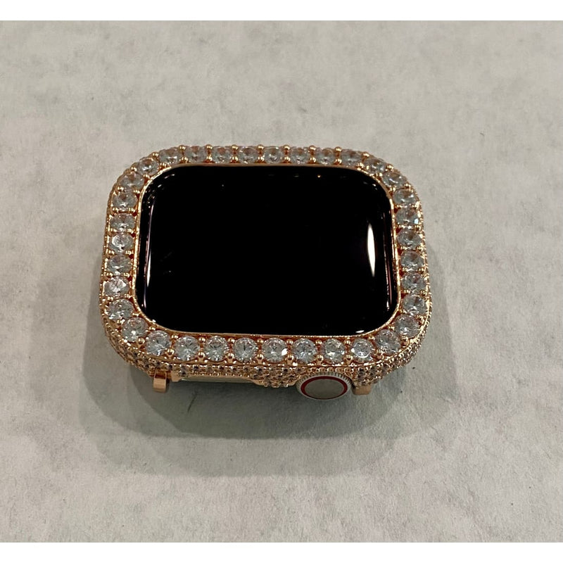 Series 1-8 Rose Gold Apple Watch Series 8 Case Cover 3.5mm Lab Diamond Bezel Bling 38mm to 45mm - 41mm apple watch, 45mm apple watch, apple