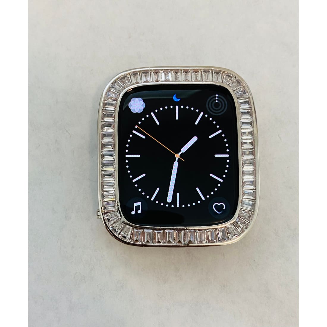 Series 1-8 Silver Apple Watch Band Swarovski Crystals 38 40 41 42 44 45mm & or Baguette Lab Diamond Bezel Cover Smartwatch Bumper - 40mm