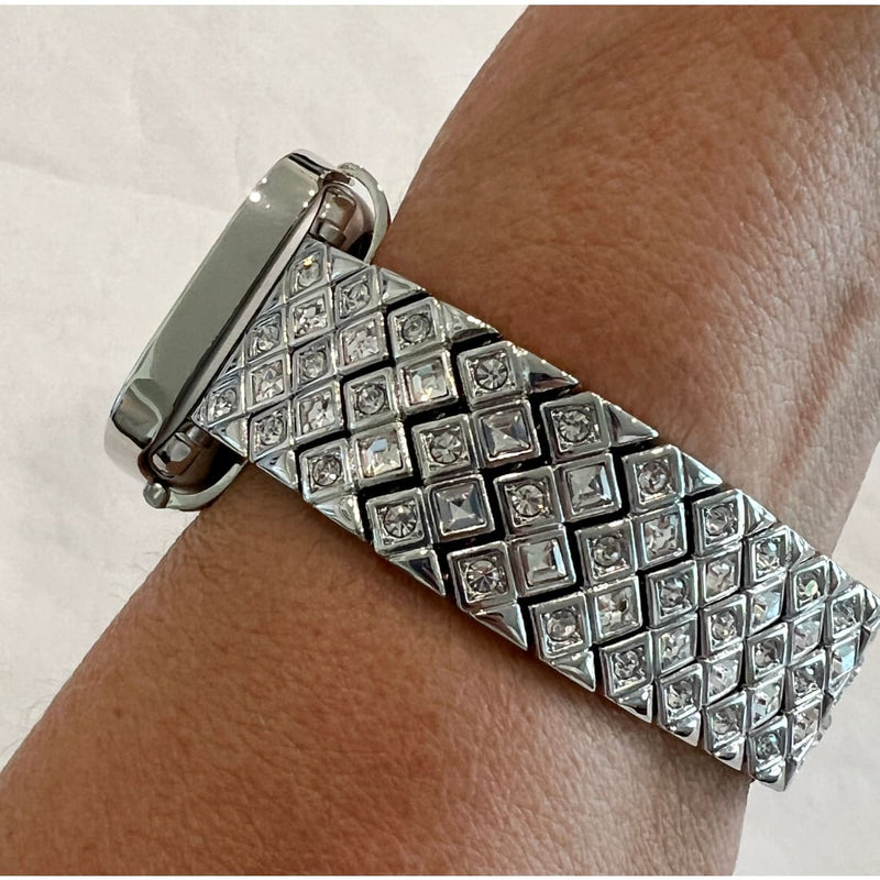 Series 1-8 Silver Apple Watch Band Swarovski Crystals 38 40 41 42 44 45mm & or Baguette Lab Diamond Bezel Cover Smartwatch Bumper - 40mm