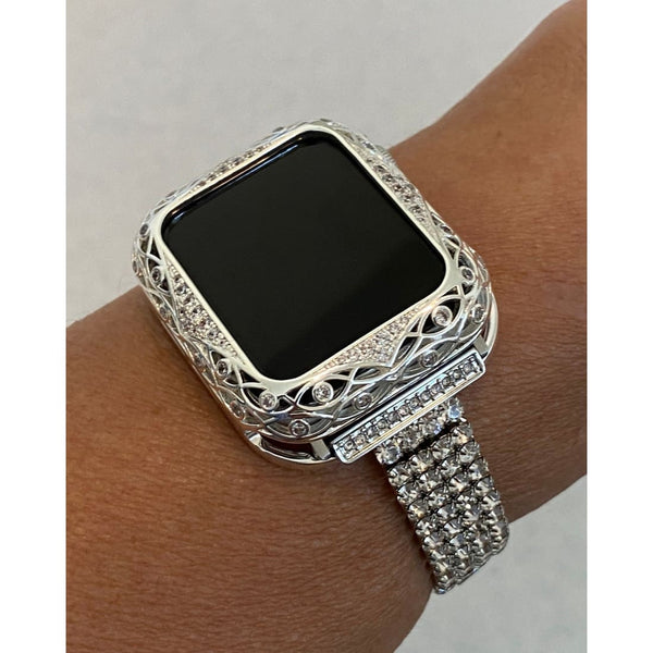 Series 2-8 Apple Watch Band 40mm Women&#39;s Silver & or Swarovski Crystal Bezel Cover Bumper 38mm 40mm 41mm 42mm 44mm 45mm - apple watch,