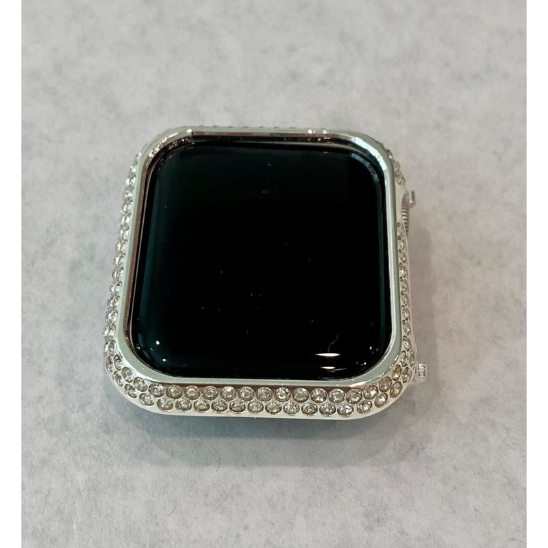 Series 7-8 Apple Watch Bezel Case Cover 41mm 45mm Silver Swarovski Crystals Stainless Steel Bumper 41mm 45mm - 41mm apple watch, 45mm apple