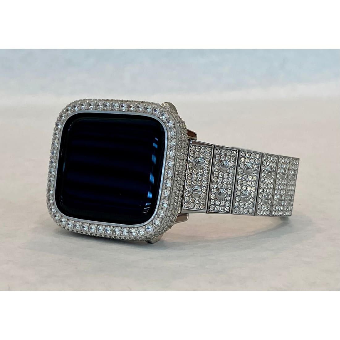Silver Apple Watch Band Pave Swarovski Crystal 38 40 41 42 44 45 49mm Ultra & orApple Watch Cover Lab Diamond Bezel Bling Series 2-8 - 49mm