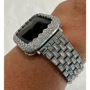 Silver Apple Watch Band Swarovski Crystal Baguettes 38 40 41 42 44 45mm & orLab Diamond Bezel Cover Smartwatch Case Bling - 41mm apple