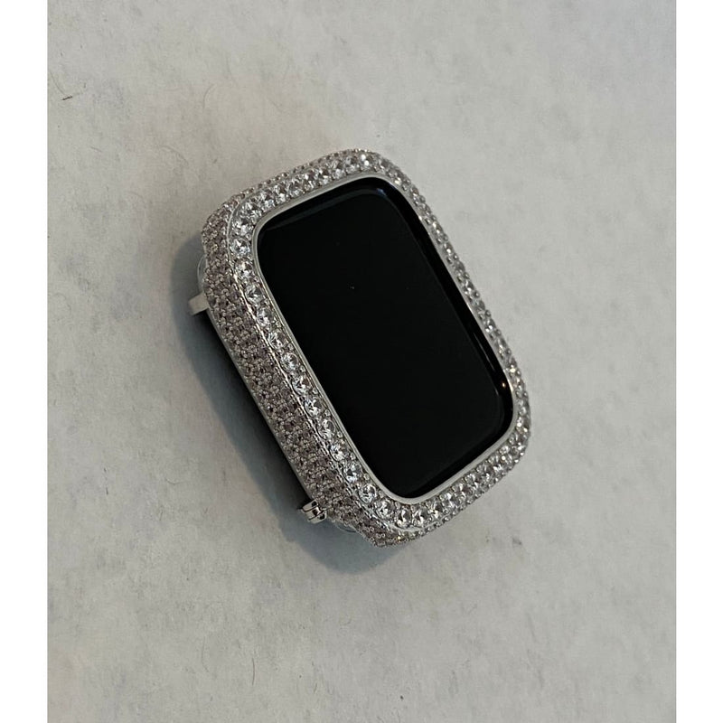 Silver Apple Watch Band Women 41mm 45mm 49mm Ultra Series 8 Swarovski Crystals & or Lab Diamond Bezel Cover Bumper 38mm-44mm Series 1-8 -