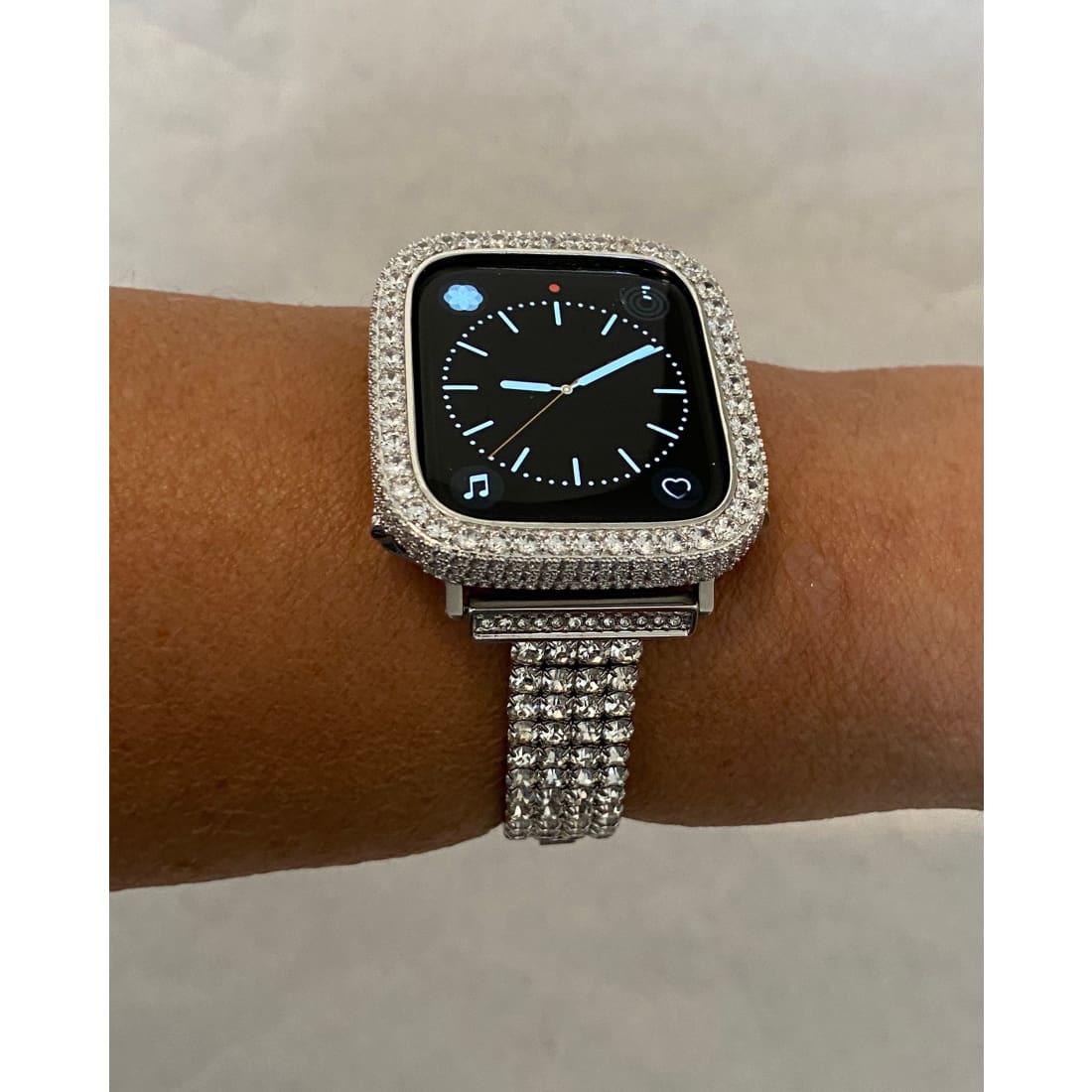 Silver Apple Watch Band Women 41mm 45mm 49mm Ultra Series 8 Swarovski Crystals & or Lab Diamond Bezel Cover Bumper 38mm-44mm Series 1-8 -