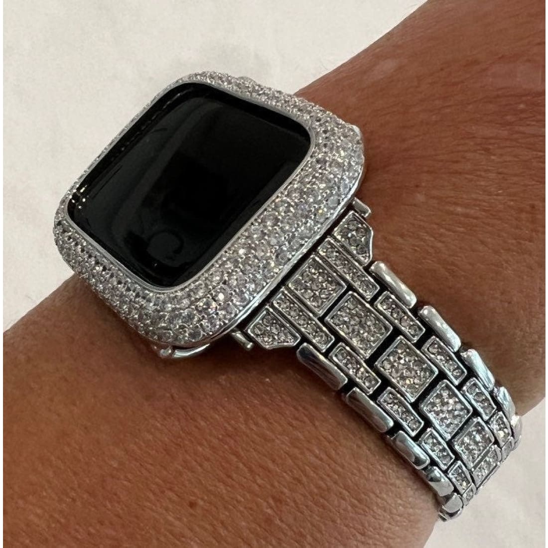 Silver Apple Watch Bands 49mm Ultra Swarovski Crystals & or Apple Watch Cover Lab Diamond Bezel Case Bling 38mm-45mm - 45mm apple watch,