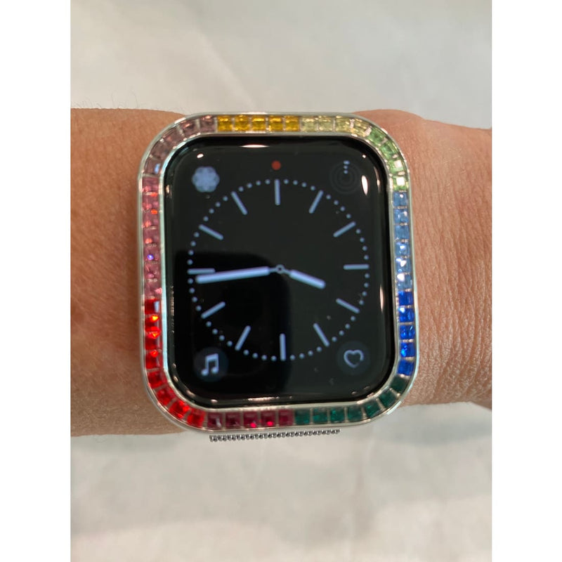 Silver Apple Watch Cover Swarovski Crystal Rainbow Apple Watch Cover Smartwatch Bumper Bling 38mm 40mm 42mm 44mm Iwatch Candy - apple watch,