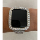 Silver Apple Watch Series 8 Case Cover with Large 3.5mm Lab Diamonds Bezel Smartwatch Bumper Faceplate - 41mm apple watch, 45mm apple watch,