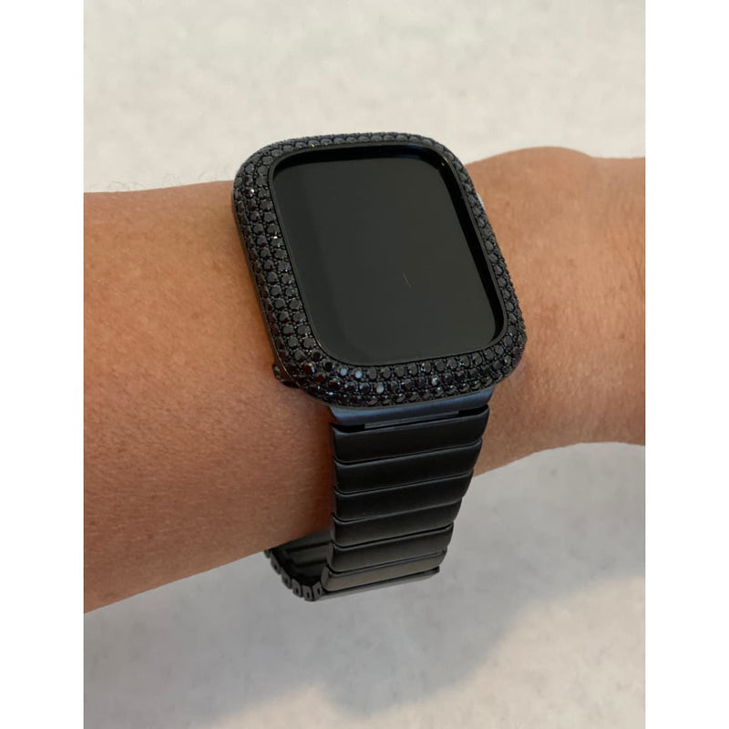 Ultra 49mm Apple Watch Band Black Stainless Steel & or Apple Watch Cover Lab Diamond Bezel Case Bling 42mm 44mm 45mm - apple watch band,
