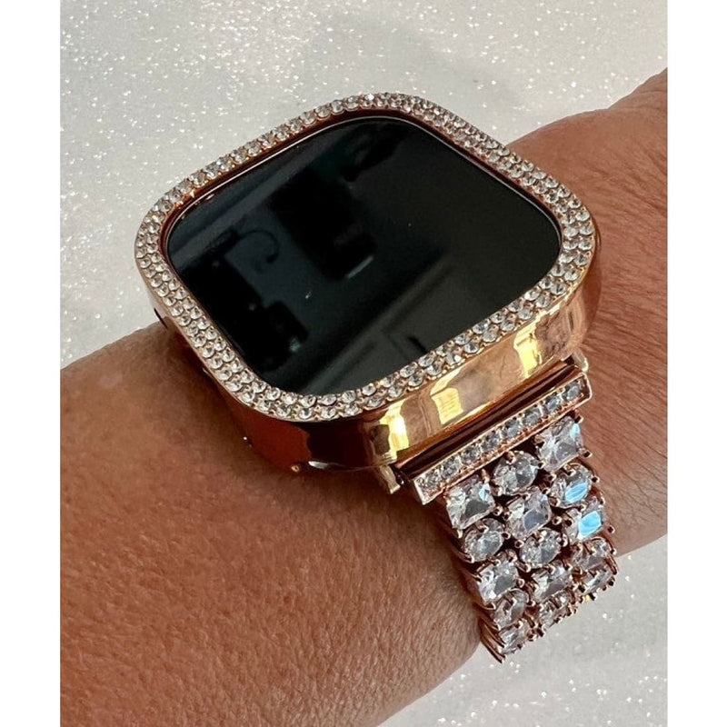 Ultra 49mm Apple Watch Band Rose Gold Swarovski Crystals & or Crystal Apple Watch Case Cover Smartwatch Bumper Bling 38mm-45mm Series 2-8 -