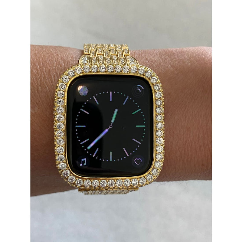 Ultra 49mm Gold Apple Watch Band Swarovski Crystals & or Apple Watch Cover Lab Diamond Bezel Case Bling 38mm-49mm S1-8 - apple watch band,