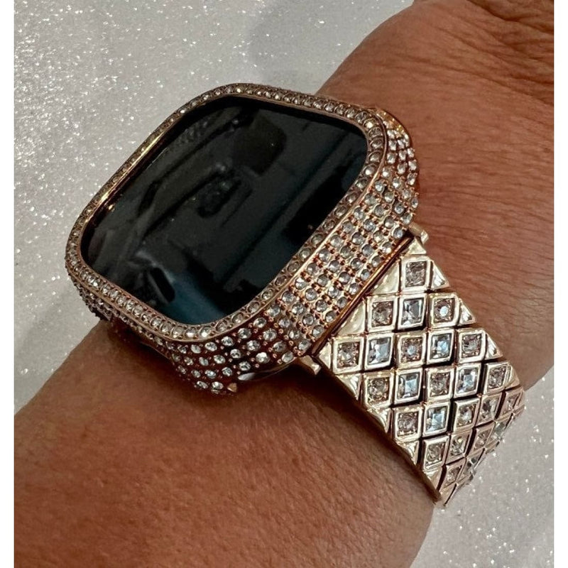 Ultra Apple Watch Band 49mm Rose Gold Large Swarovski Crystals & or Crystal Bezel Cover Smartwatch Bumper Bling Series 8 - 49mm Apple Watch,