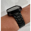 Ultra Black Apple Watch Band 49mm Stainless Steel & or Black Swarovski Crystal Bezel Cover Smartwatch Bumper Case Bling Series 8 - apple