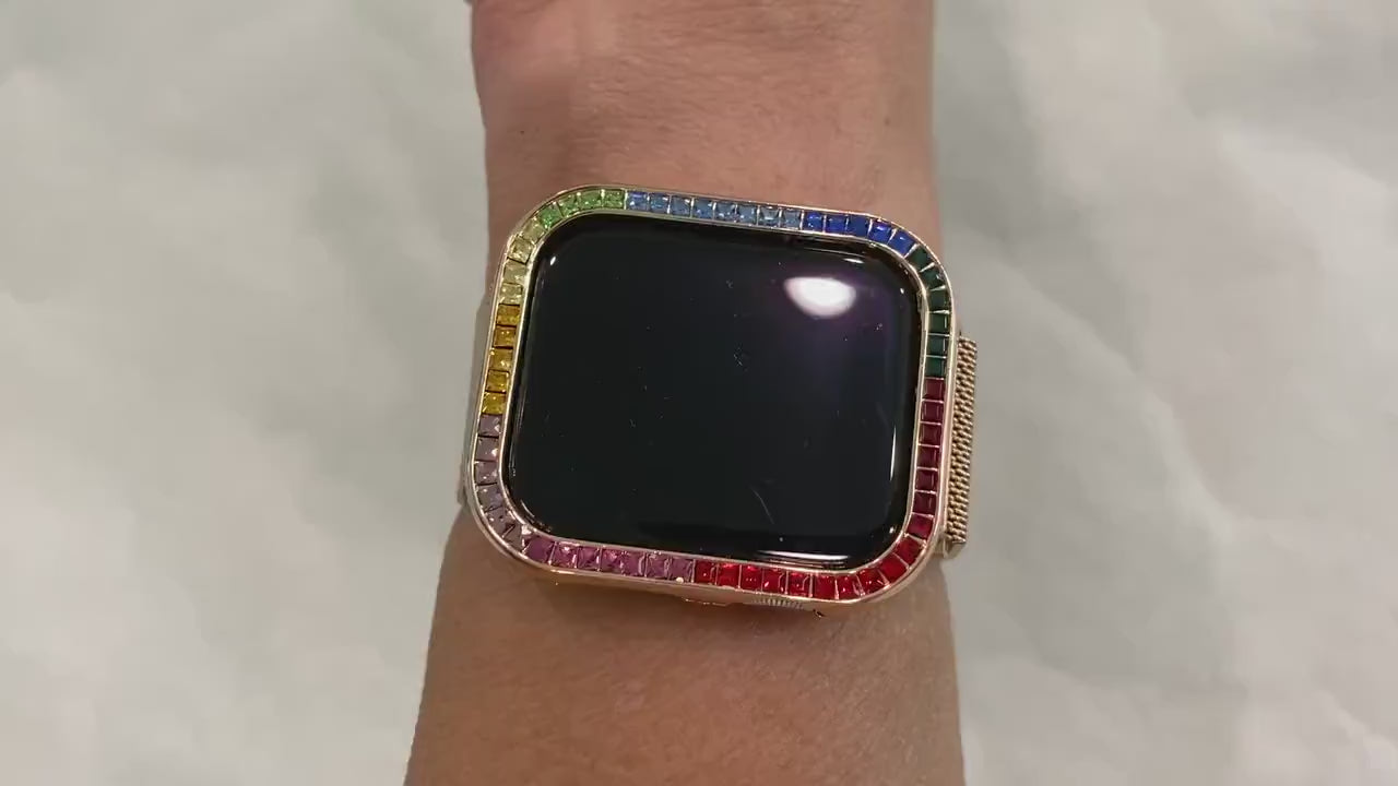 Rose Gold Apple Watch Bezel Cover with Rainbow Crystals 38 40 42 44mm Series 2-6 Custom Handmade