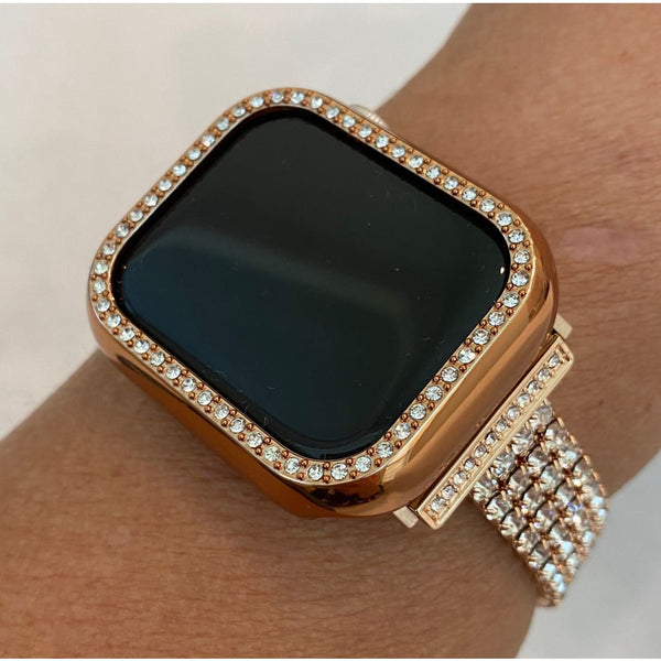 41mm 45mm 49mm Apple Watch Band Rose Gold Ultra & or Swarovski Crystal Apple Watch Case Cover Smartwatch Bumper Bling