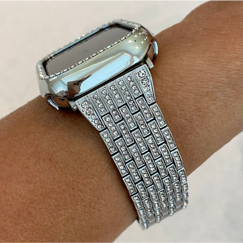 41mm 45mm 49mm Apple Watch Band Series 7-8 Ultra Silver Swarovski Crystals & or Crystal Apple Watch Bezel Cover Faceplate