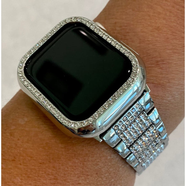 41mm 45mm 49mm Apple Watch Band Ultra Series 7-8 Silver Swarovski Crystals & or Crystal Apple Watch Case Cover Smartwatch Bumper Bling
