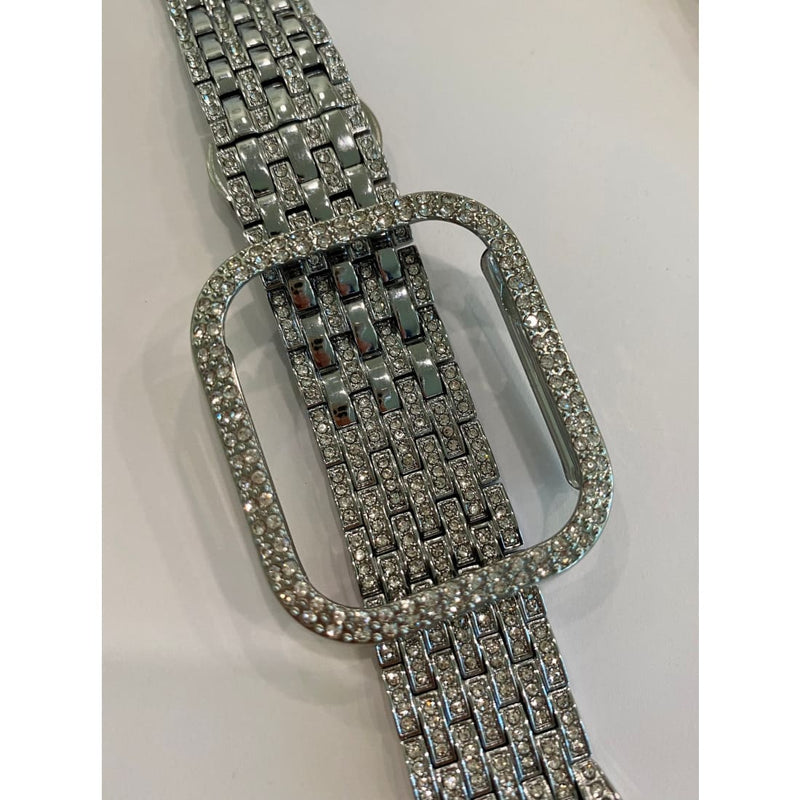 41mm 45mm 49mm Silver Apple Watch Band Series 7-8 Ultra Swarovski Crystals & or Crystal Apple Watch Bezel Case Cover Faceplate