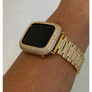 41mm 45mm Apple Watch Band Series 1-8 Gold Mens or Women's Style & or Lab Diamonds Bezel Cover for Smartwatch